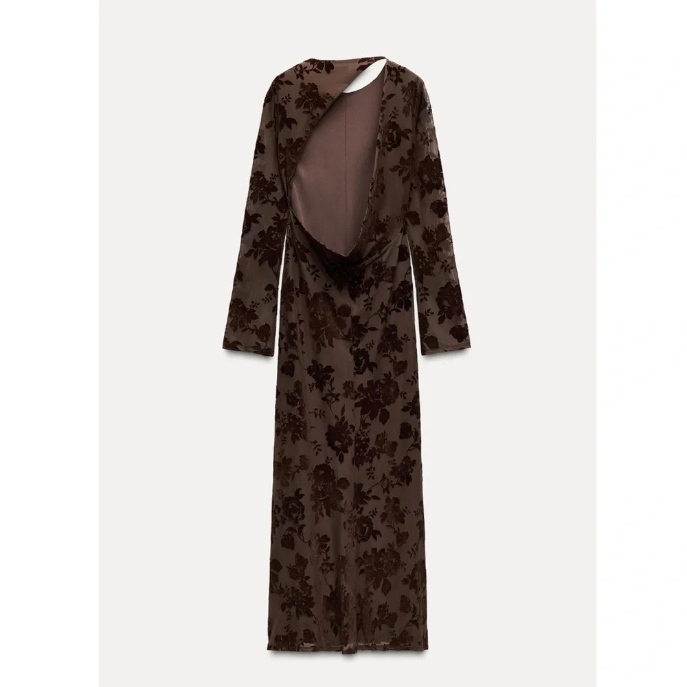 Zara LONG TULLE FLOCKED DRESS_8